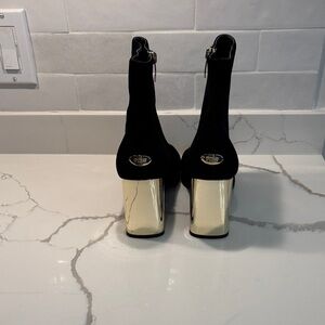 Guess Black Ankle Booties with Gold Metallic Block Heels